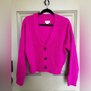 Maeve Hot Pink Ribbed V-Neck Button Cardigan Small